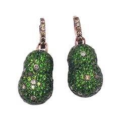 Tsavorite Champagne Diamond Rose Gold Detachable Peanut Drop Double-Sided Hoops