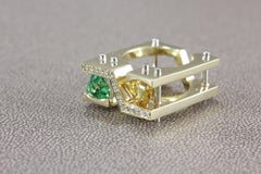 Tsavorite Citrine Diamant Bague cocktail en or jaune 18k