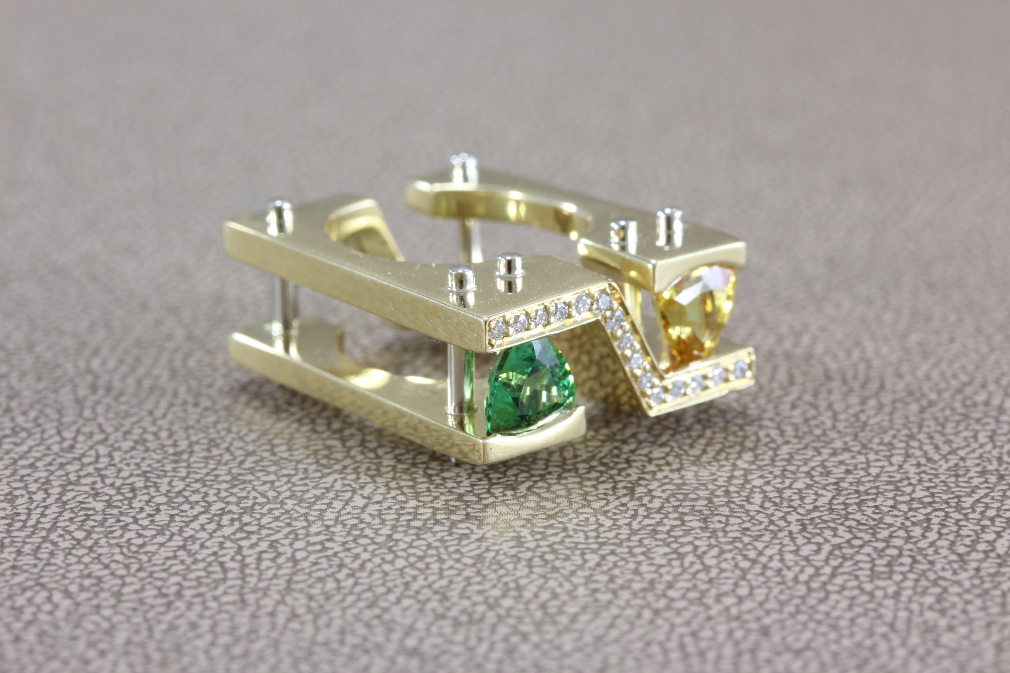 Contemporary Tsavorite Citrine Diamond 18k Yellow Gold Cocktail Ring For Sale