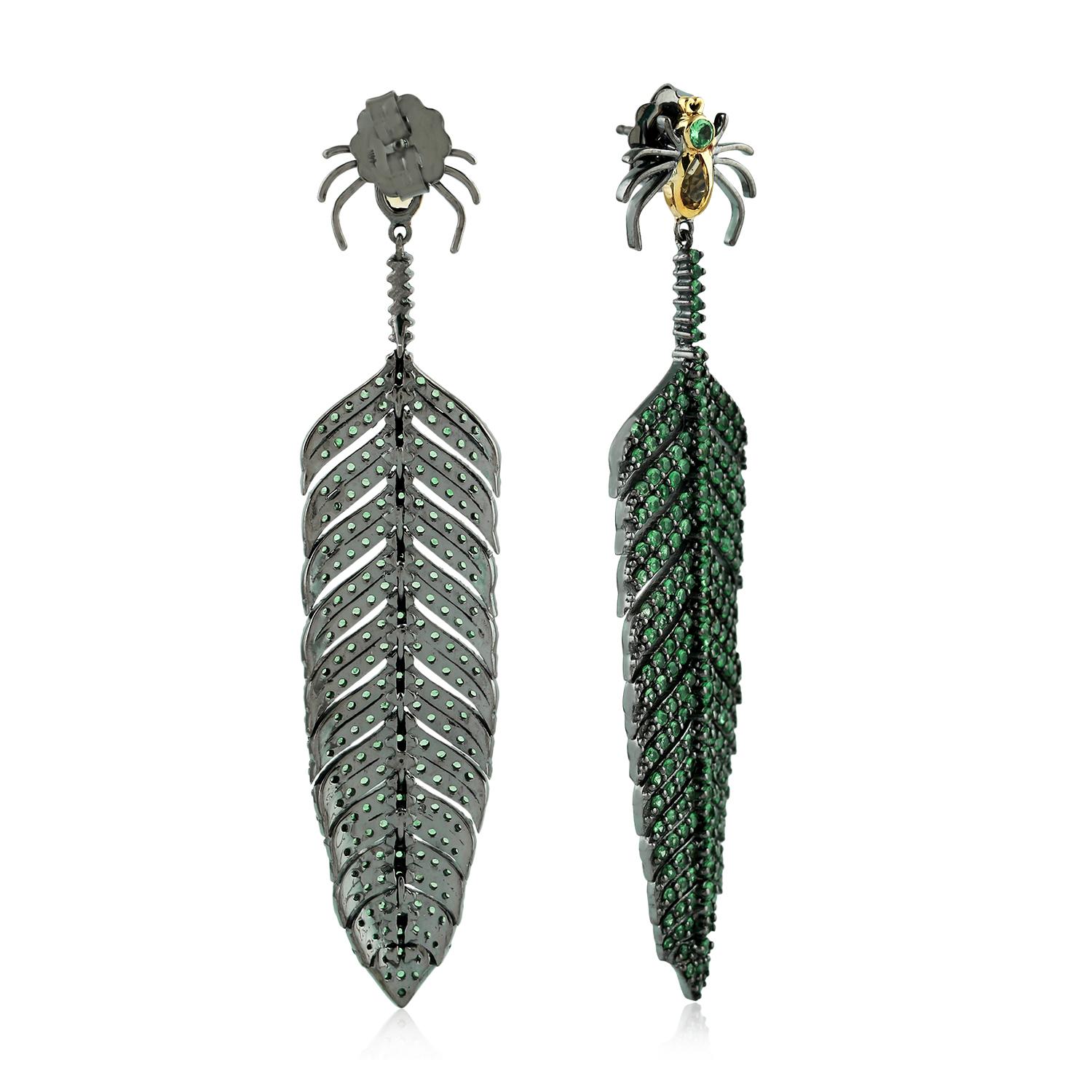 Contemporain Boucles d'oreilles en plumes d'araignée en tsavorite et citrine en vente