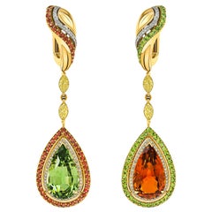 Tsavorite & Clinohumite Earrings Set, 18k Yellow Gold & Diamonds Earrings