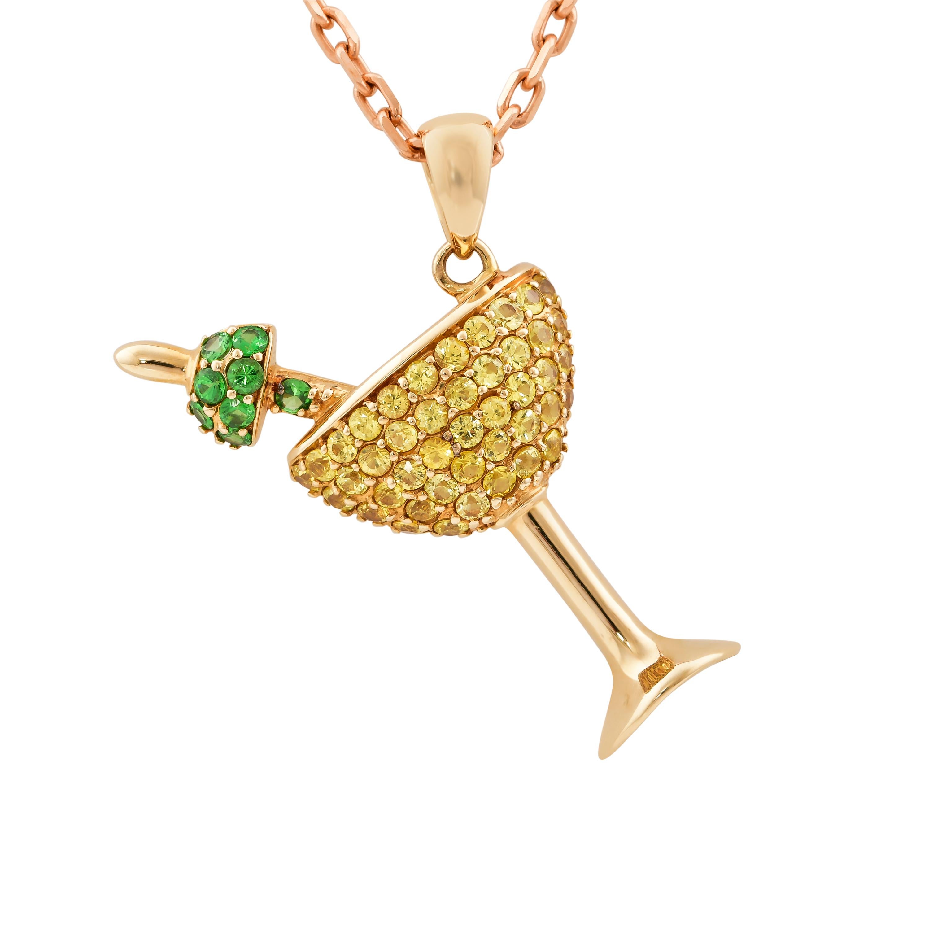 An exclusive collection of designer and unique cocktail pendants by Sunita Nahata Fine Design. 

Tsavorite Cocktail Pendant in 14 Karat Yellow Gold

Tsavorite: 0.28 carat, 1.90 Size, Round Shape.
Yellow Sapphire: 1.440 carat, 1.80 Size, Round
