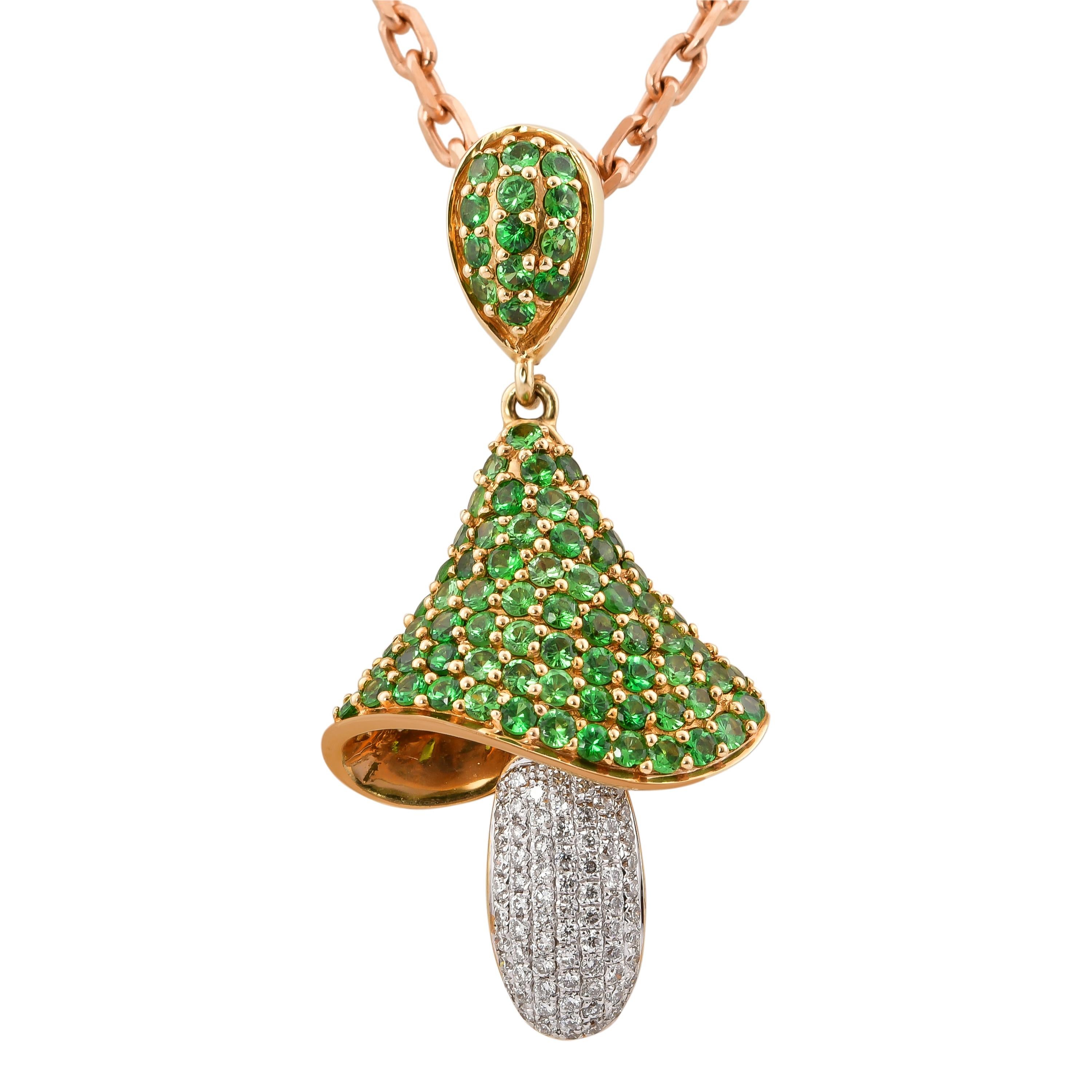 Contemporary Tsavorite Cocktail Pendant in 14 Karat Yellow Gold For Sale