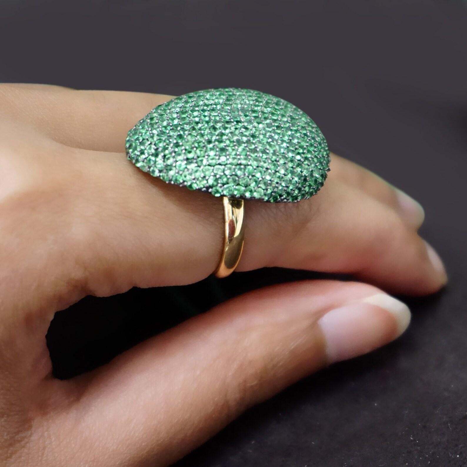Tsavorite Cocktail Ring 925 Sterling Silver Gemstone Dome Ring Unique Gift. 

A P P R O X T I M E

All items are custom made to order. Our approx time is about 6 - 10 business days. This can change during peak season

Note: There May Be Little