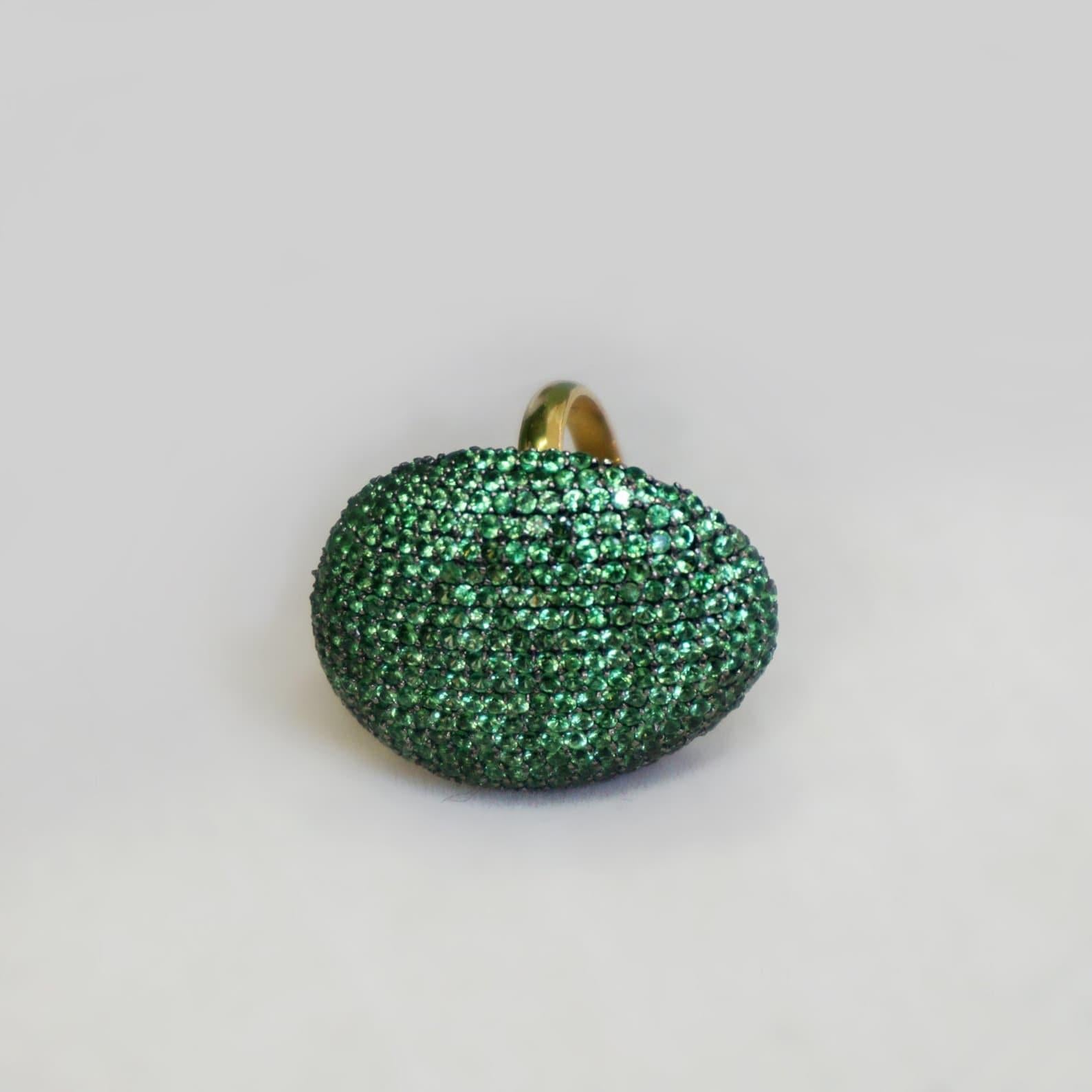 Art Deco Tsavorite Cocktail Ring 925 Sterling Silver Gemstone Dome Ring Unique Gift. For Sale