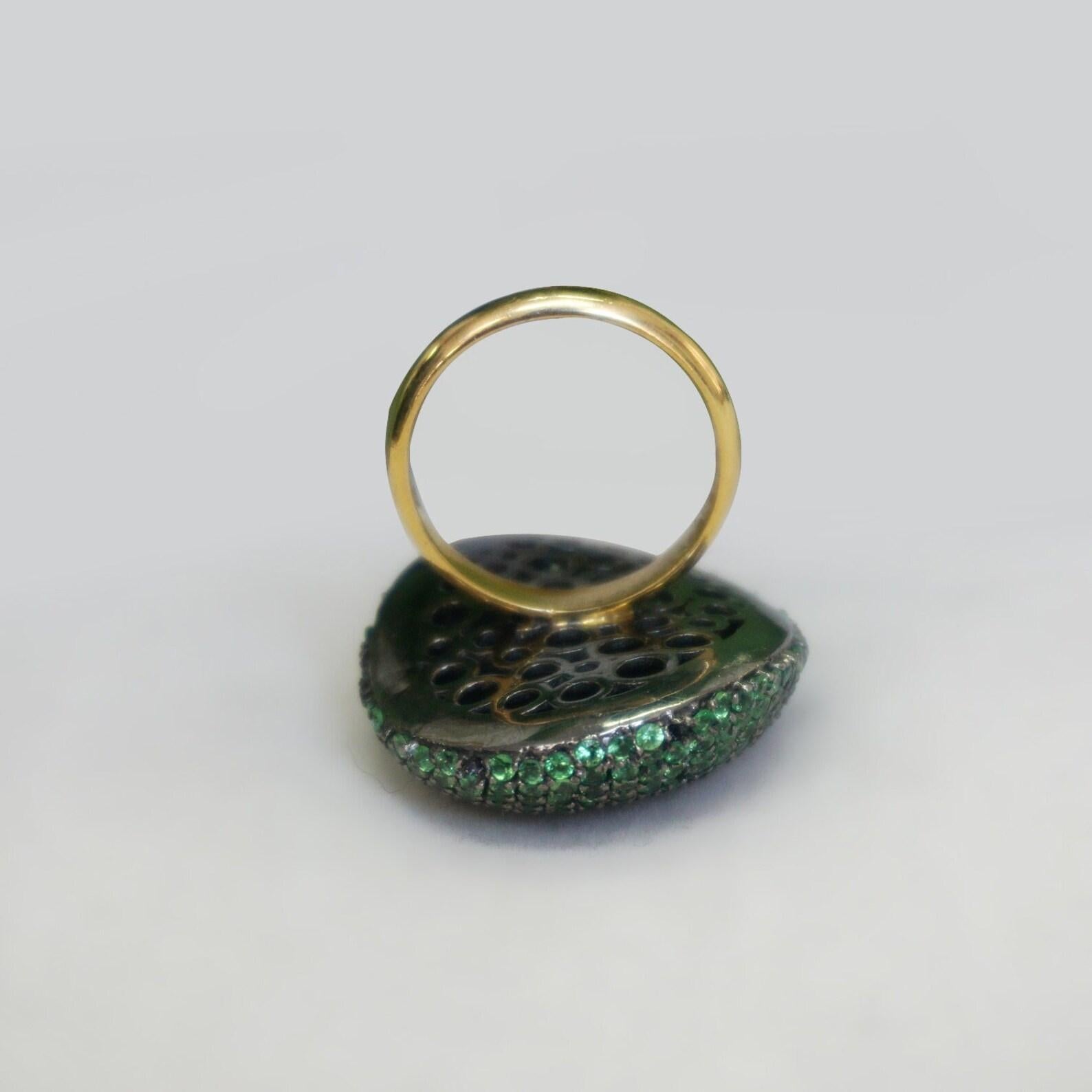 Tsavorite Cocktail Ring 925 Sterling Silver Gemstone Dome Ring Unique Gift. For Sale 2