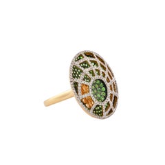 Sunita Nahata Tsavorite Cocktail Ring with Diamond in 14KYG
