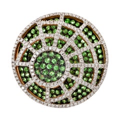 Bague cocktail en or jaune 14 carats avec tsavorite et diamants