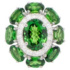 Tsavorite Cocktail Ring With Diamonds 3.56 Carats 18K White Gold