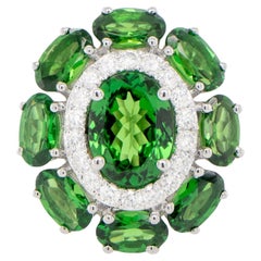 Tsavorite Cocktail Ring With Diamonds 3.56 Carats 18K White Gold