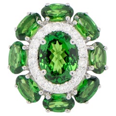 Bague cocktail en or blanc 18 carats avec tsavorite et diamants de 3,56 carats