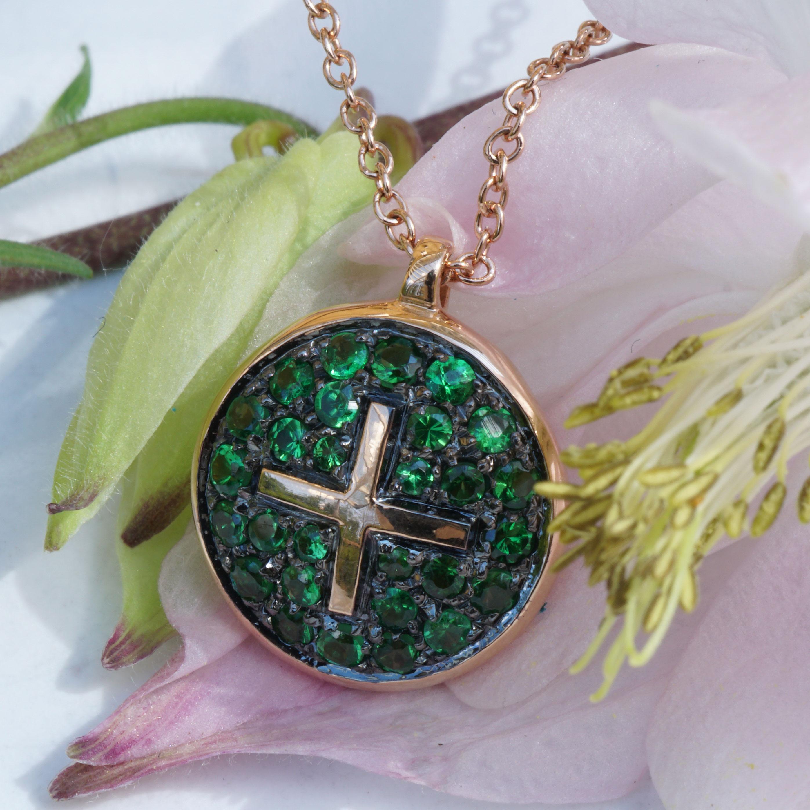 super cool made by traditional goldsmiths, made in Valenza, the small traditional Italian company takes care of all our high-quality goldsmith work, craftsmanship that convinces!, tsavorite cross pendant with chain 750 rose gold, round facetted