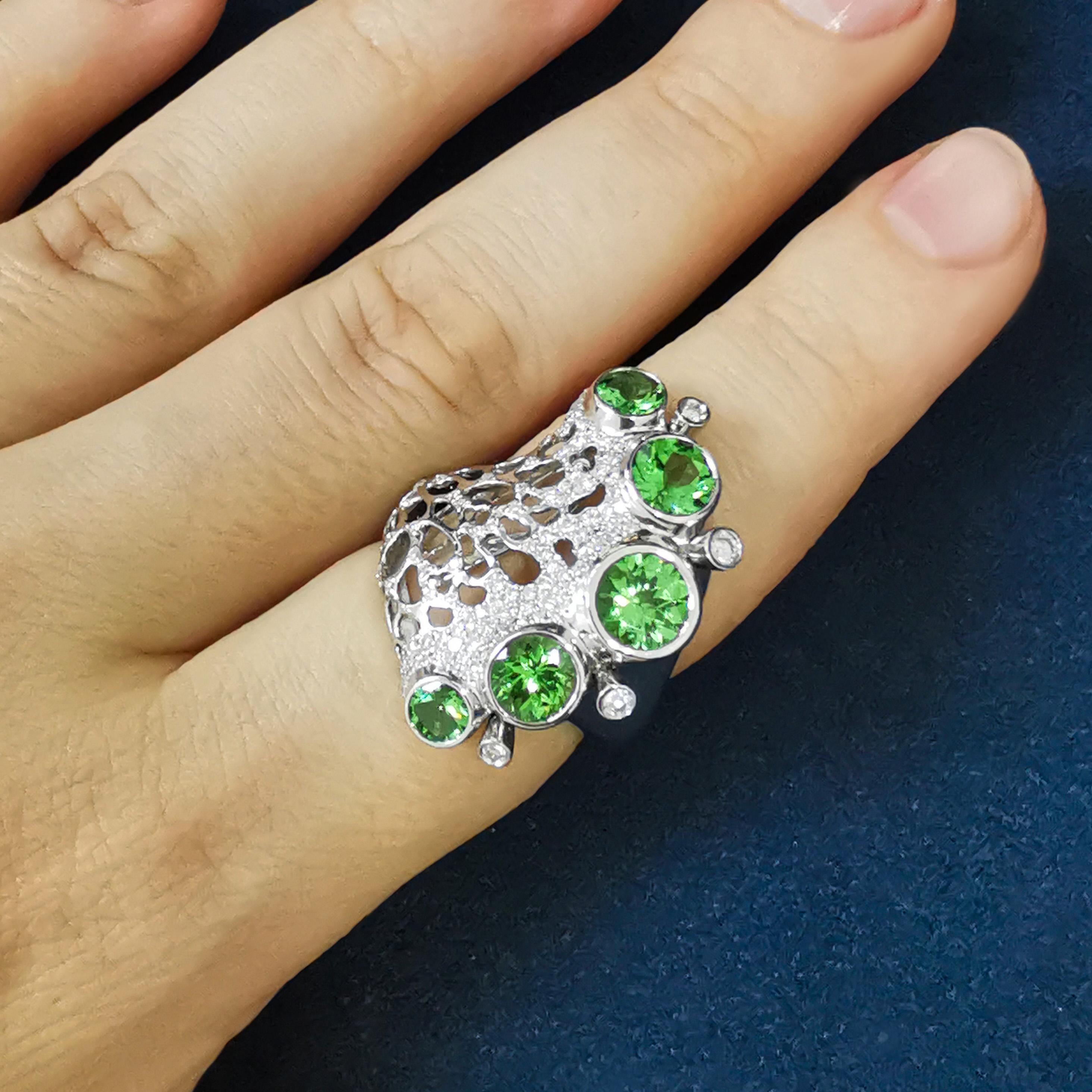 Women's Tsavorite Diamond 18 Karat White Gold Ring For Sale