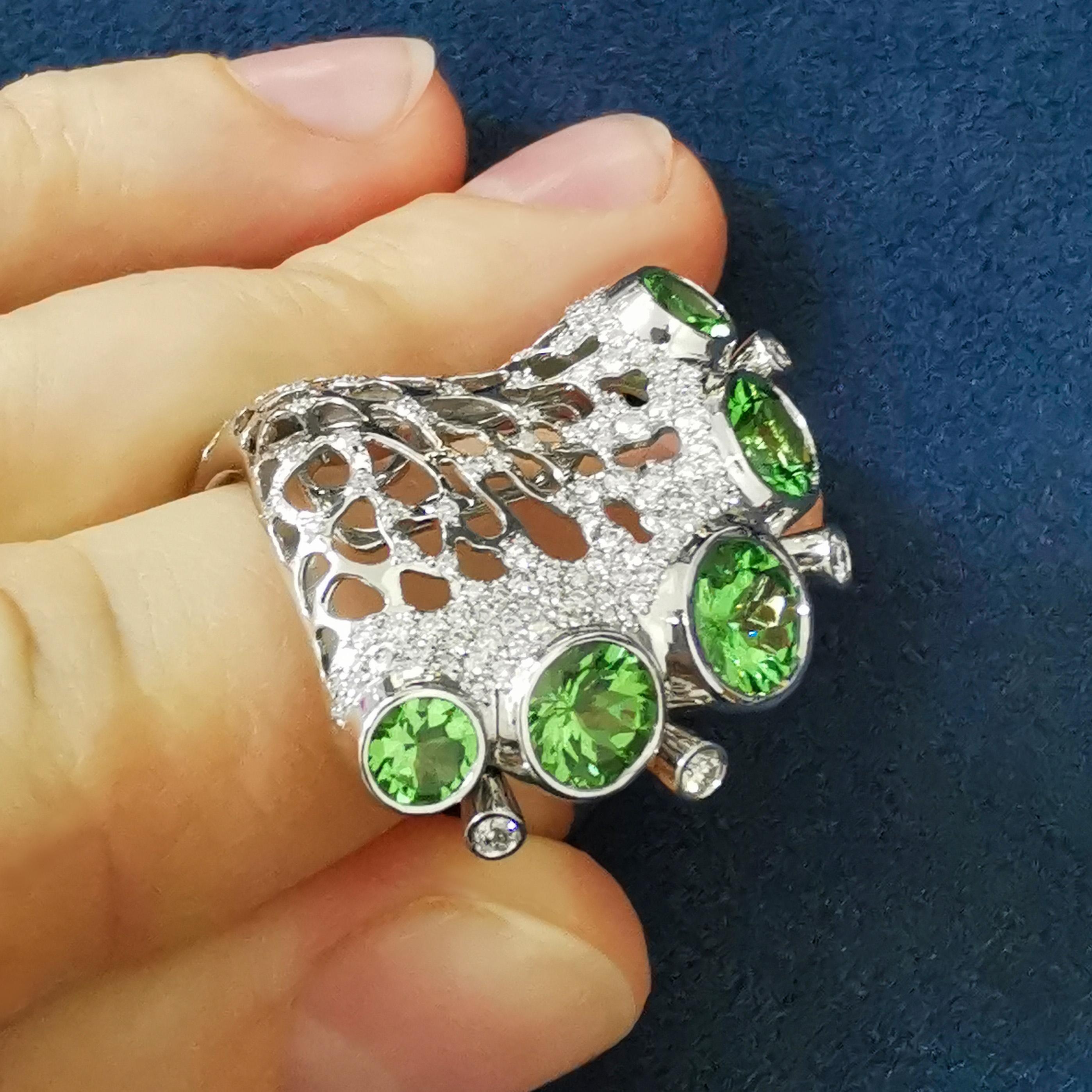 Tsavorite Diamond 18 Karat White Gold Ring For Sale 2