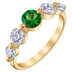 Tsavorite & Diamond 18K Yellow Gold Band