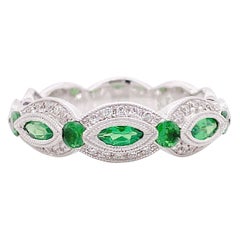 Bague à anneau en tsavorite et diamants, anneau en tsavorite de 1 carat, or blanc 14 carats, empilable