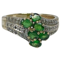 Tsavorite & Diamond Cocktail Ring 10kt Yellow Gold Natural Gemstones Ring