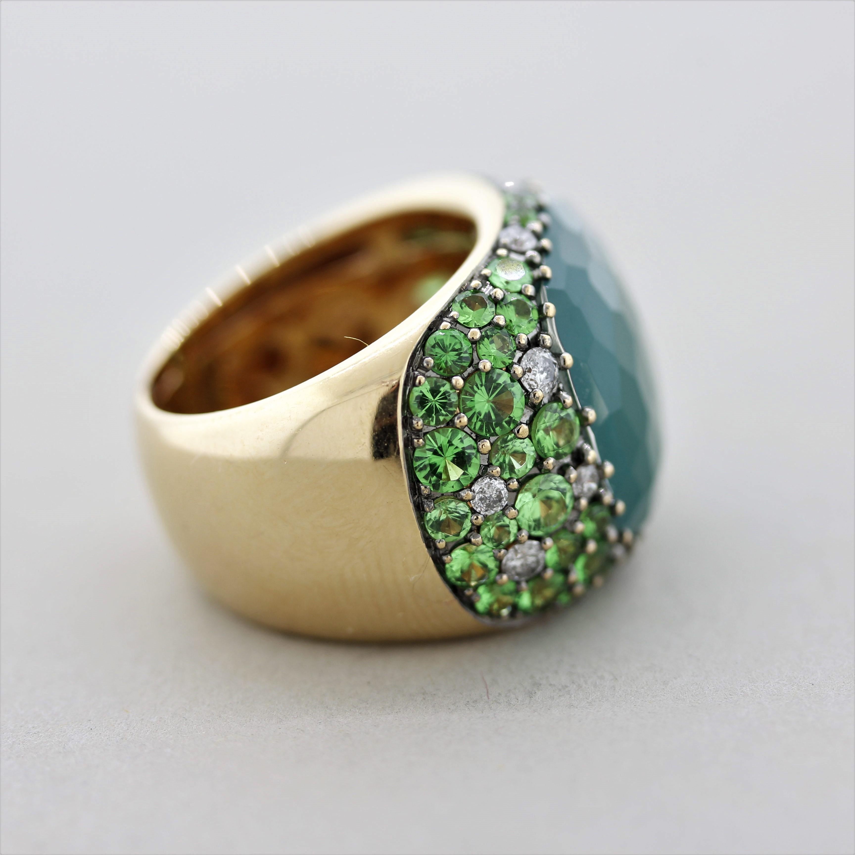 Women's Tsavorite Diamond Crystal Gold Cocktail Ring