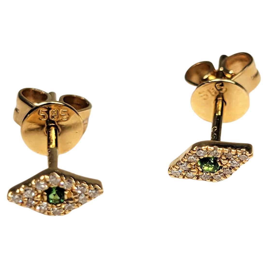 Boucles d'oreilles tsavorite et diamant en or jaune 14 carats