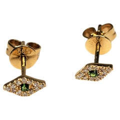 Boucles d'oreilles tsavorite et diamant en or jaune 14 carats