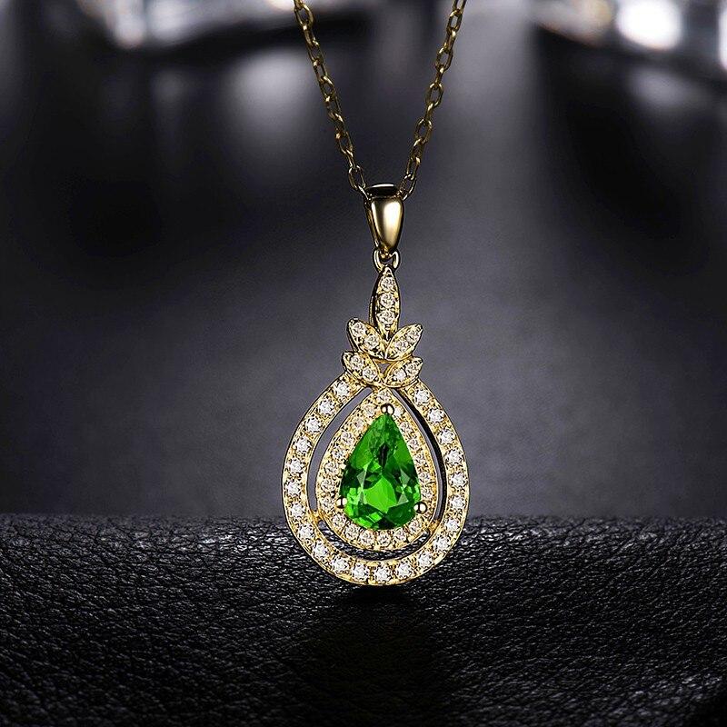 Contemporary Tsavorite Diamond Necklace 14K Yellow Gold For Sale