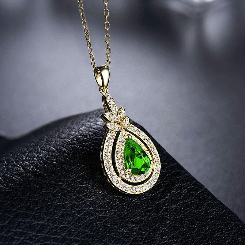 Pear Cut Tsavorite Diamond Necklace 14K Yellow Gold For Sale