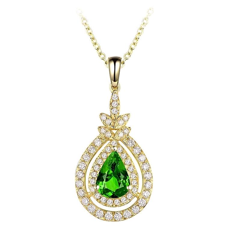 Tsavorite Diamond Necklace 14K Yellow Gold For Sale