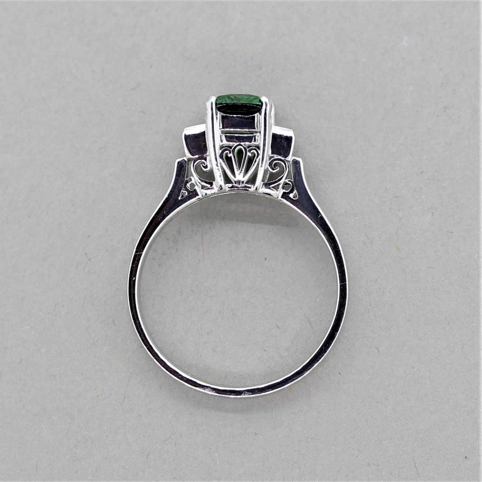 Tsavorite Diamond Platinum 3-Stone Ring For Sale 1