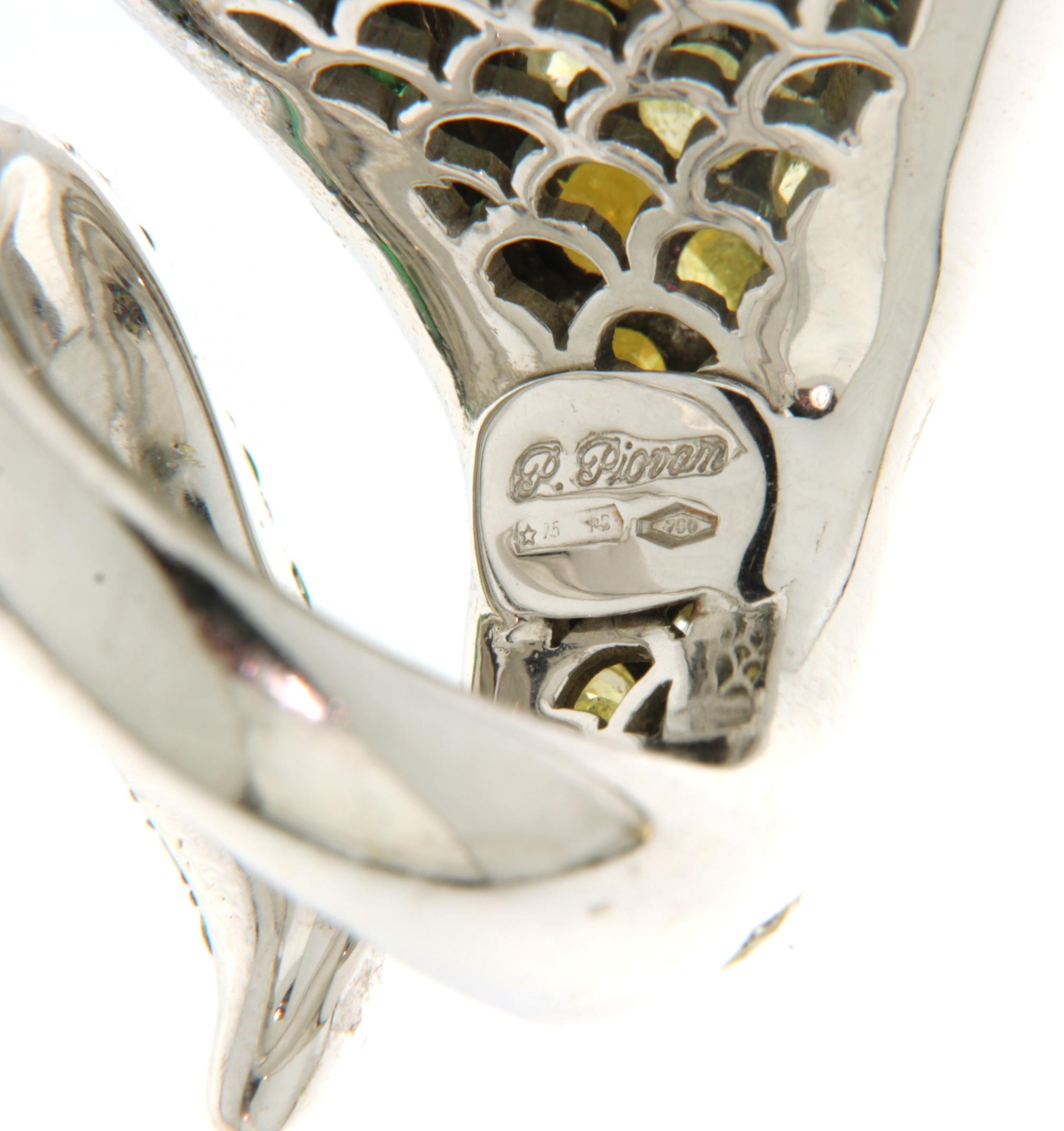 Brilliant Cut 18kt White Gold Ring Set Bracelet Tsavorite, Diamond, Ruby, Paolo Piovan  For Sale