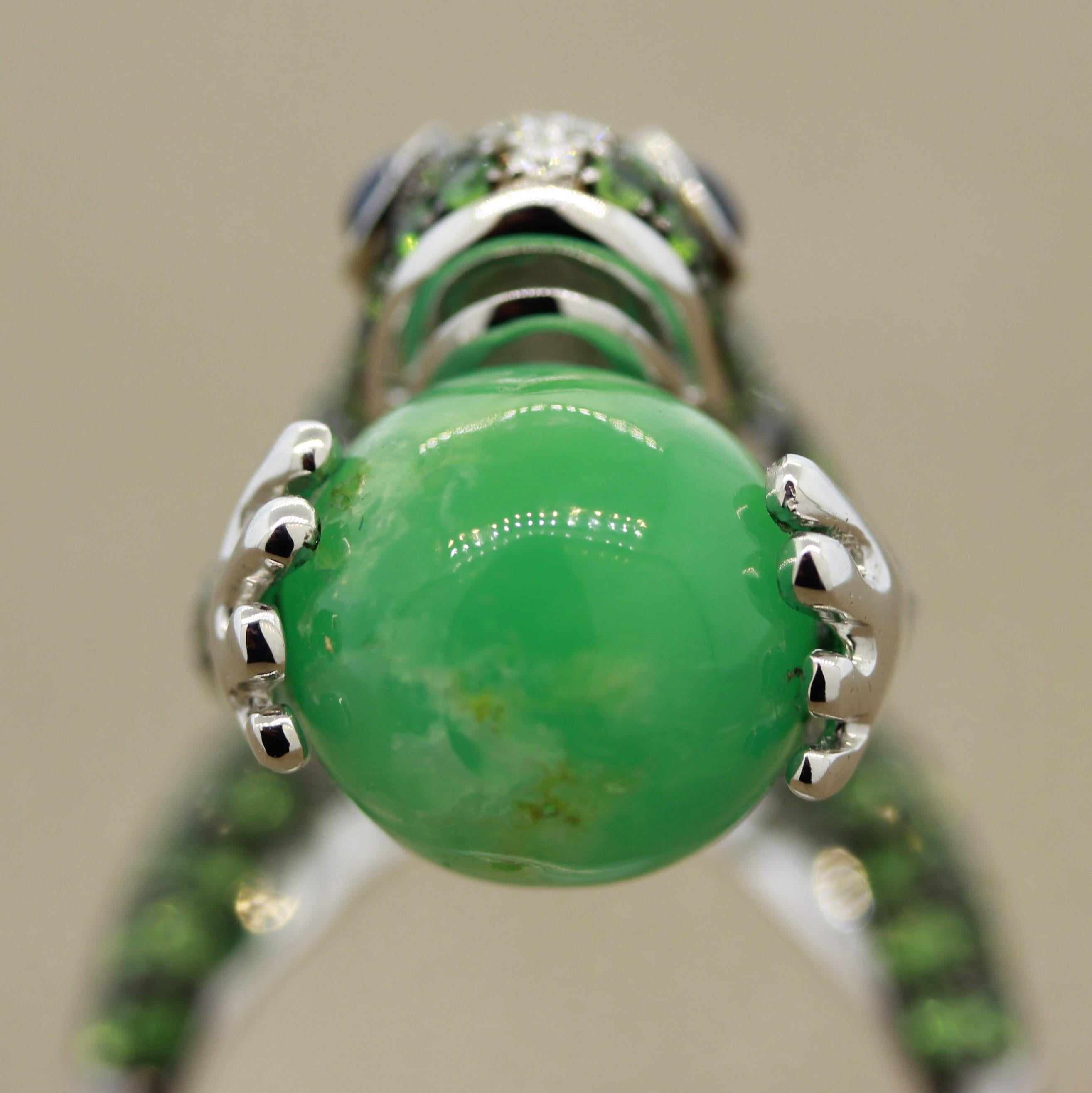Tsavorite Diamond Sapphire Jade Gold Frog Ring In New Condition For Sale In Beverly Hills, CA