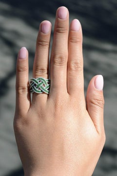 Tsavorite & Diamond Wide Woven Cigar Band