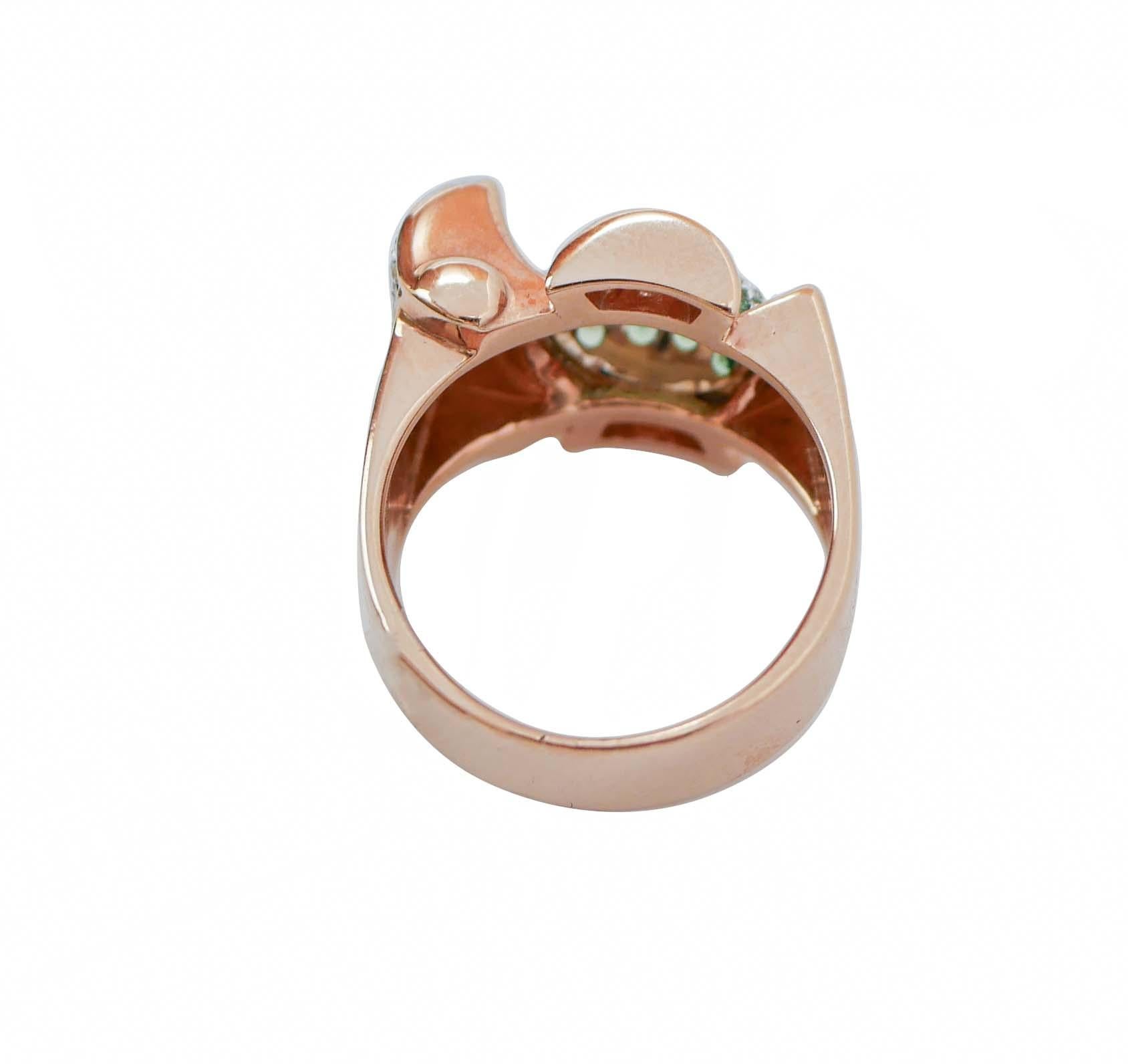 Retro Tsavorite, Diamonds, 18 Karat Rose Gold Ring. For Sale