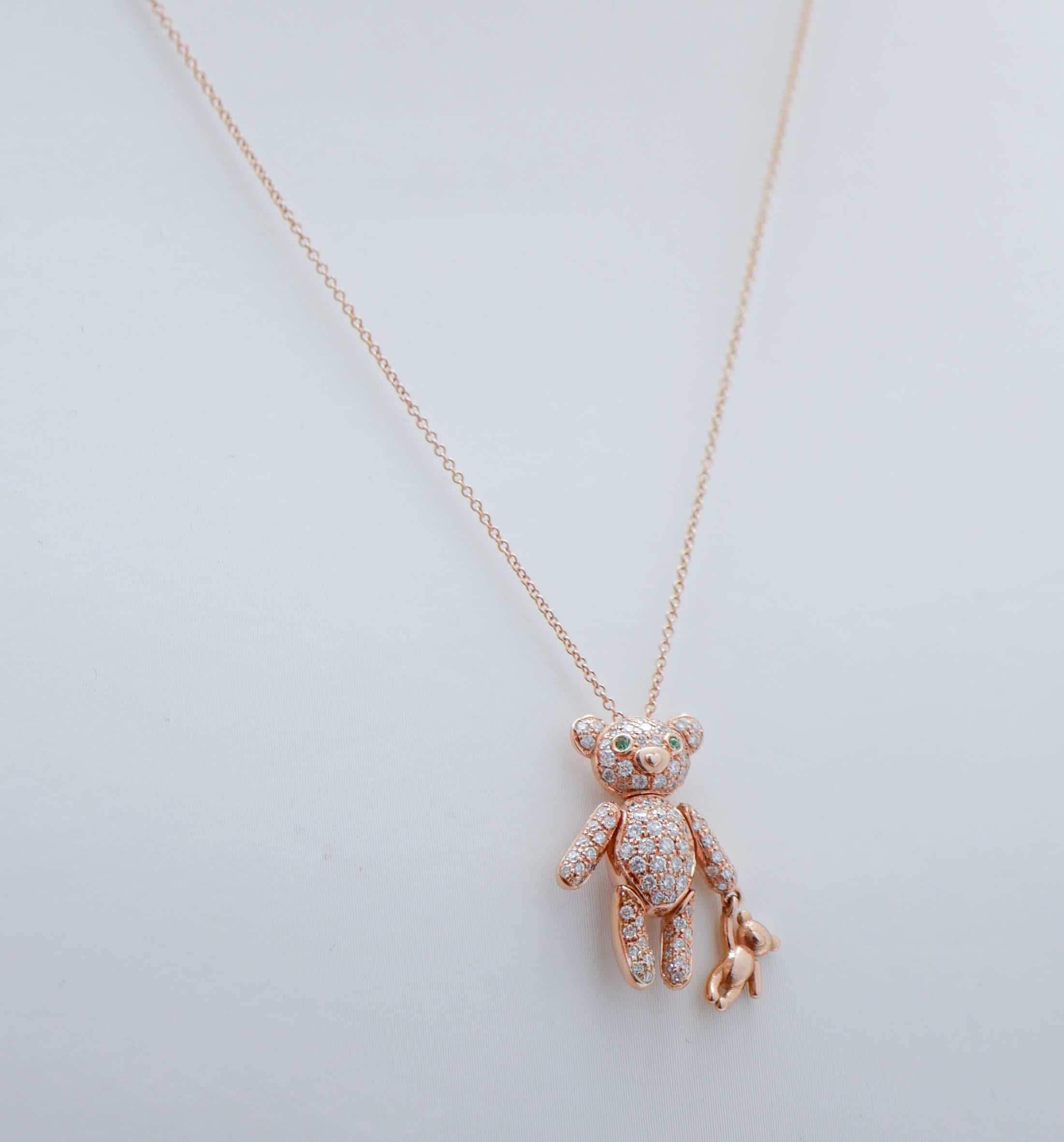 Halskette mit Teddy-Anhänger aus 18 Karat Roségold mit Tsavorit, Diamanten. (Moderne)