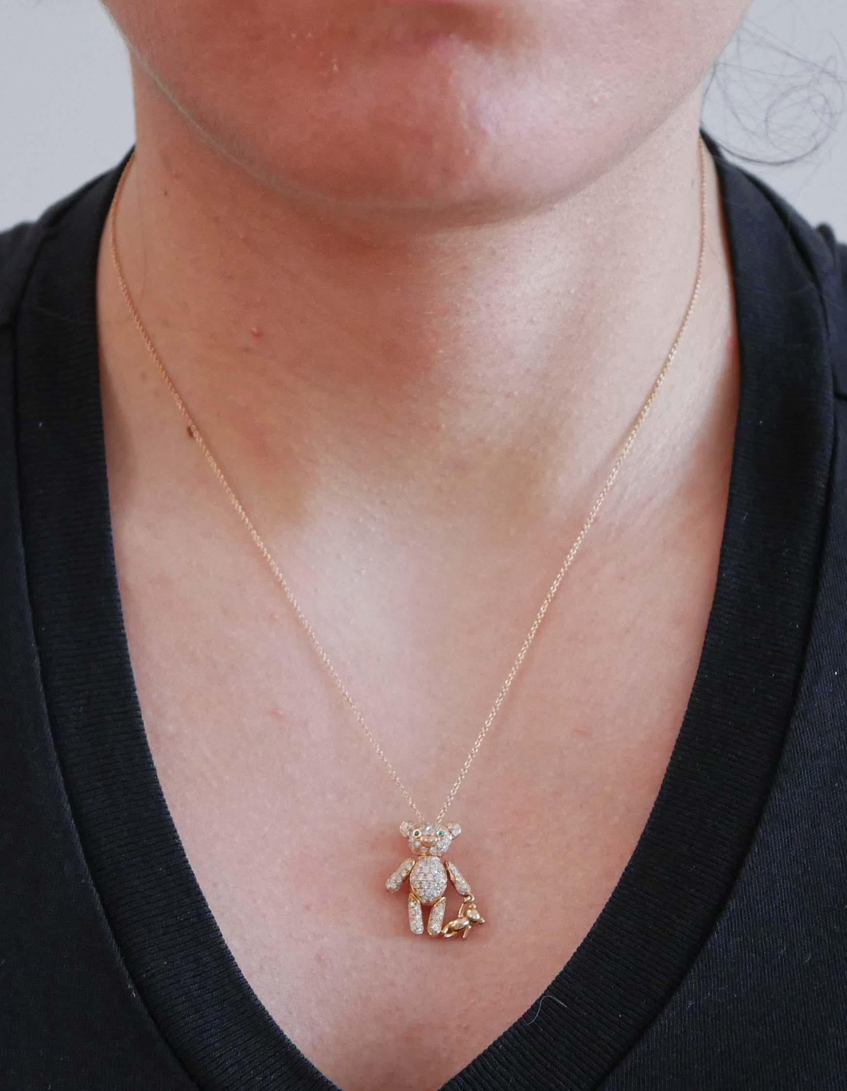 Halskette mit Teddy-Anhänger aus 18 Karat Roségold mit Tsavorit, Diamanten. Damen