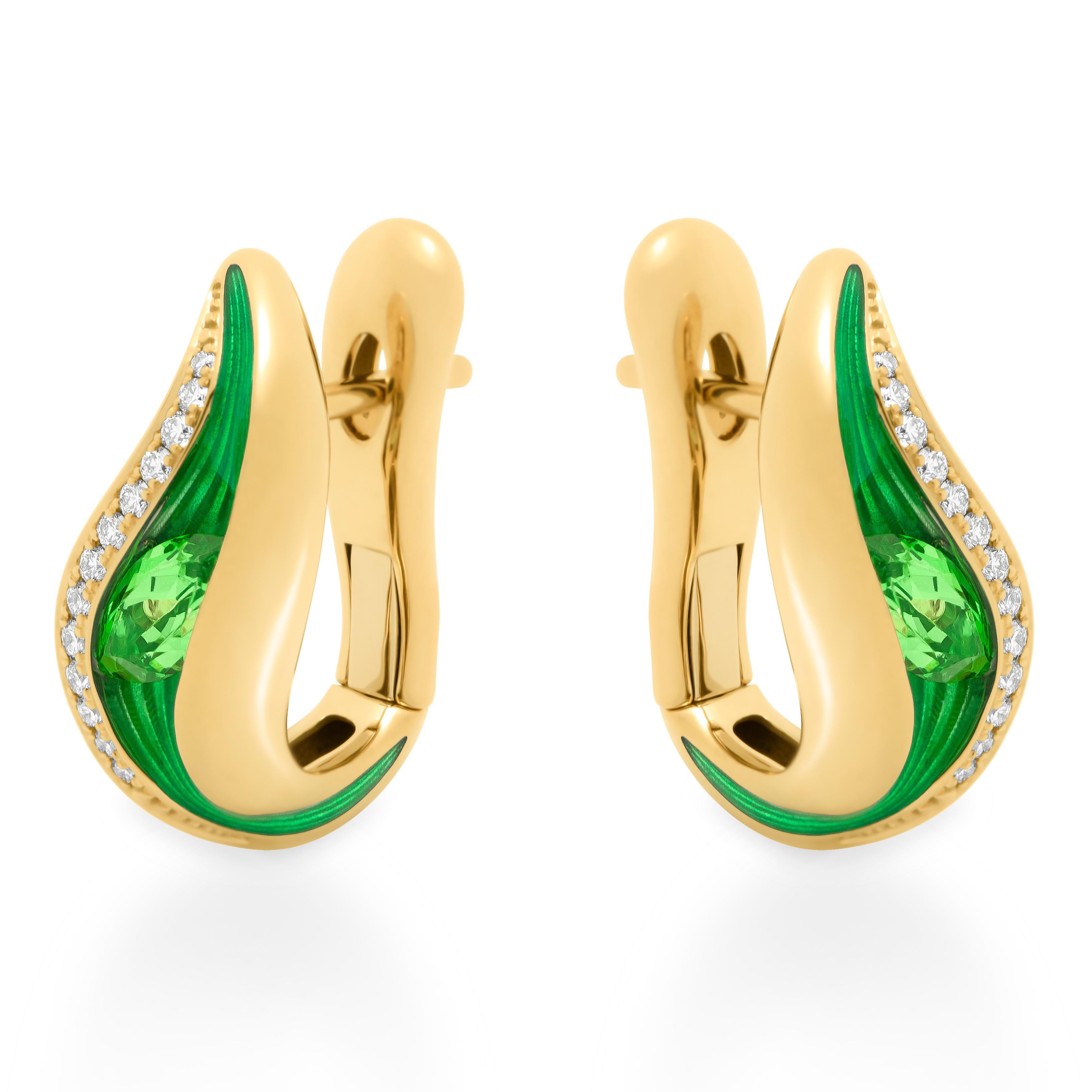 Tsavorite 0.56 Carat Diamonds Enamel 18 Karat Yellow Gold Melted Colors Earrings
Our new collection 