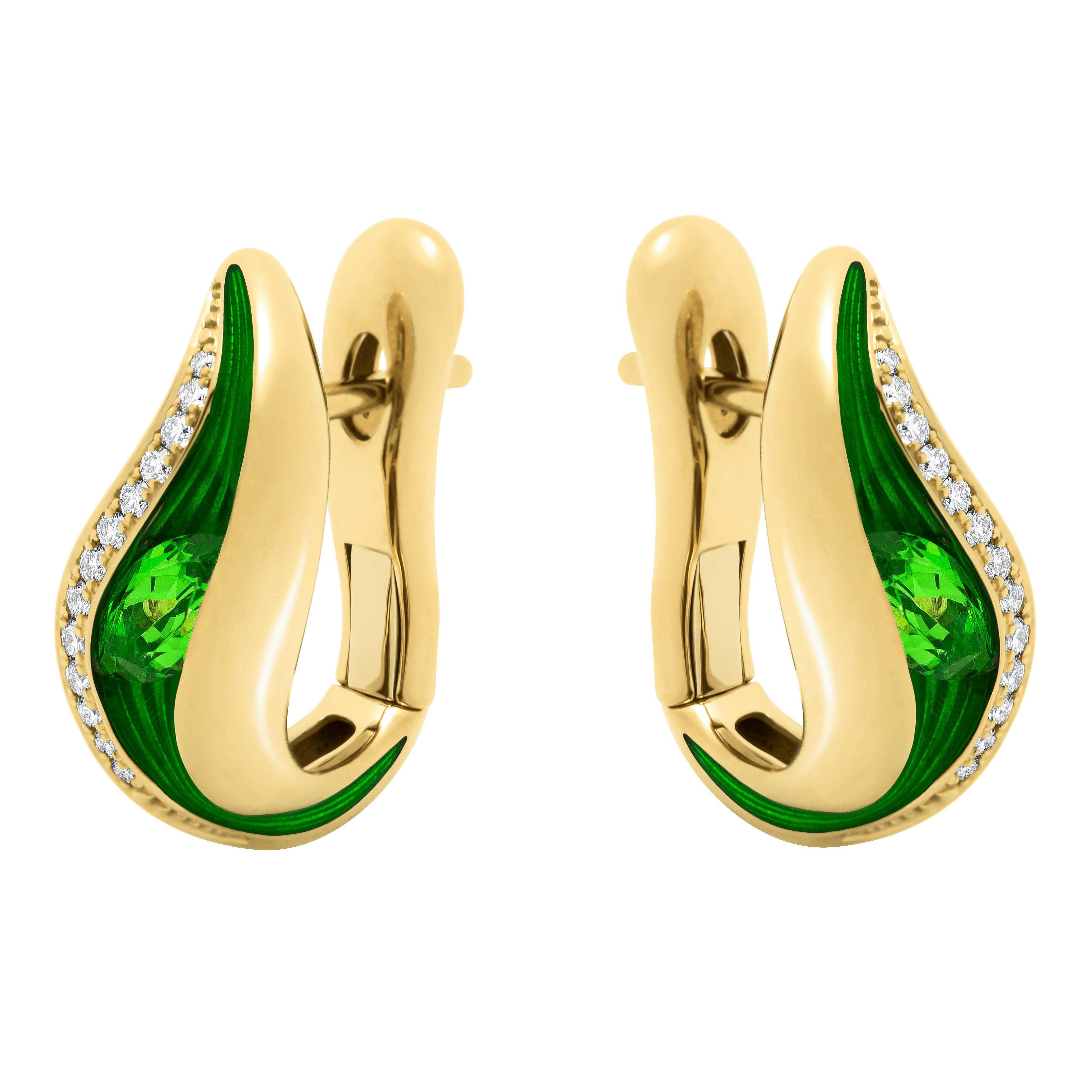 Tsavorit 0,56 Karat Diamanten Emaille 18 Karat Gelbgold Geschmolzene Farben Ohrringe
Unsere neue Kollektion 