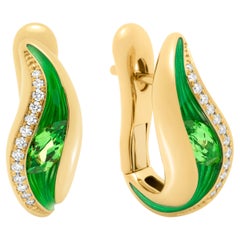 Boucles d'oreilles en or jaune 18 carats, émail, tsavorite et diamants, de couleurs fondues