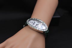 Tsavorite & Diamonds Pave Dial Luxury Swiss Quartz Exotic Leather Band Watch
