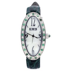 Montre suisse de luxe  quartz et bracelet en cuir exotique avec cadran pav de tsavorites et de diamants