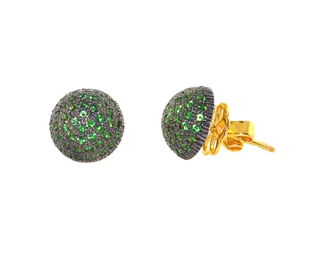 Modern Tsavorite Dome Stud Earrings For Sale