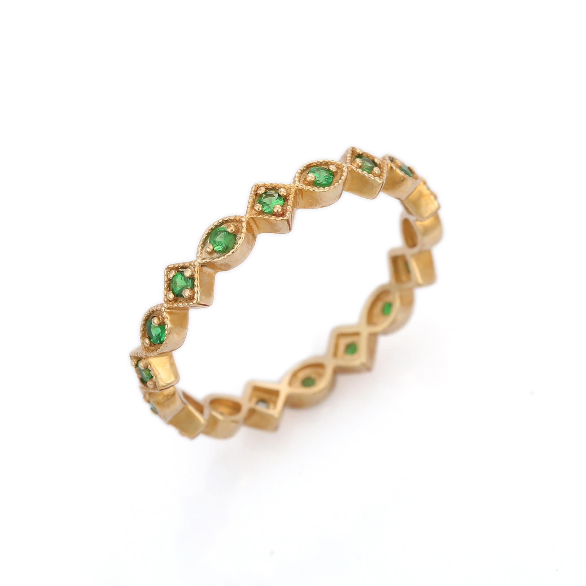 For Sale:  Tsavorite Eternity Band in 18K Yellow Gold Eternity Ring Stacking Ring 3