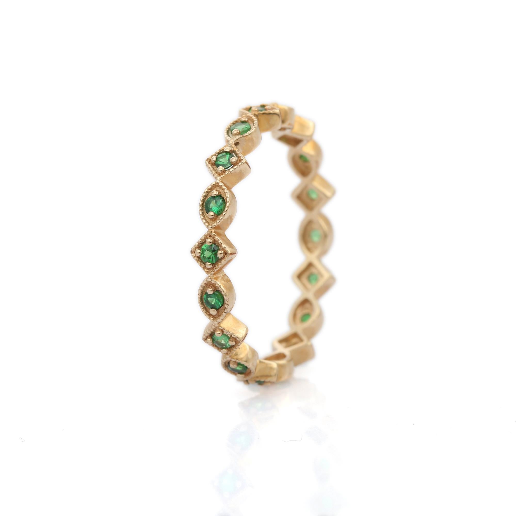 For Sale:  Tsavorite Eternity Band in 18K Yellow Gold Eternity Ring Stacking Ring 4