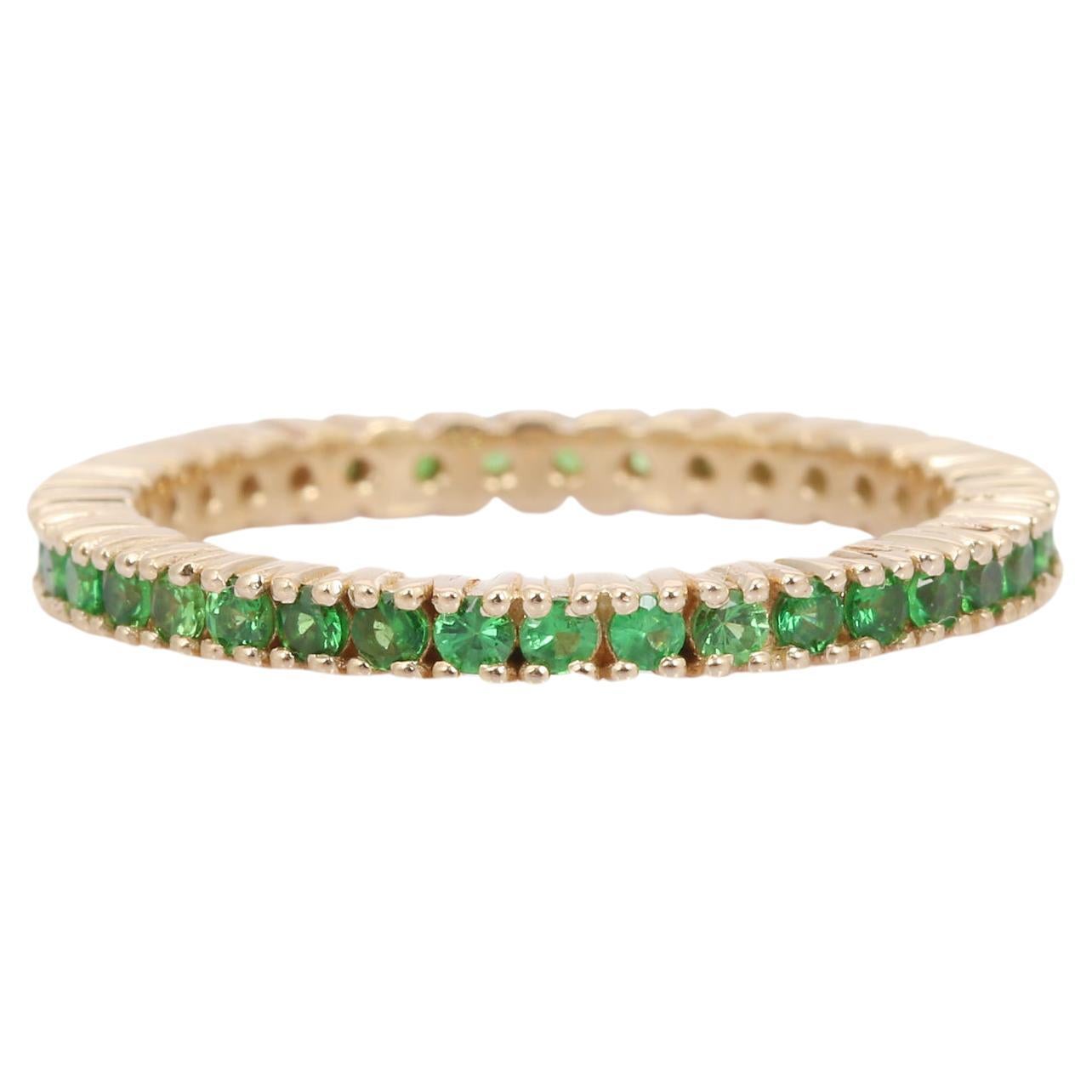 For Sale:  Tsavorite Eternity Band Ring in 14K Solid Yellow Gold, Stackable Band Ring