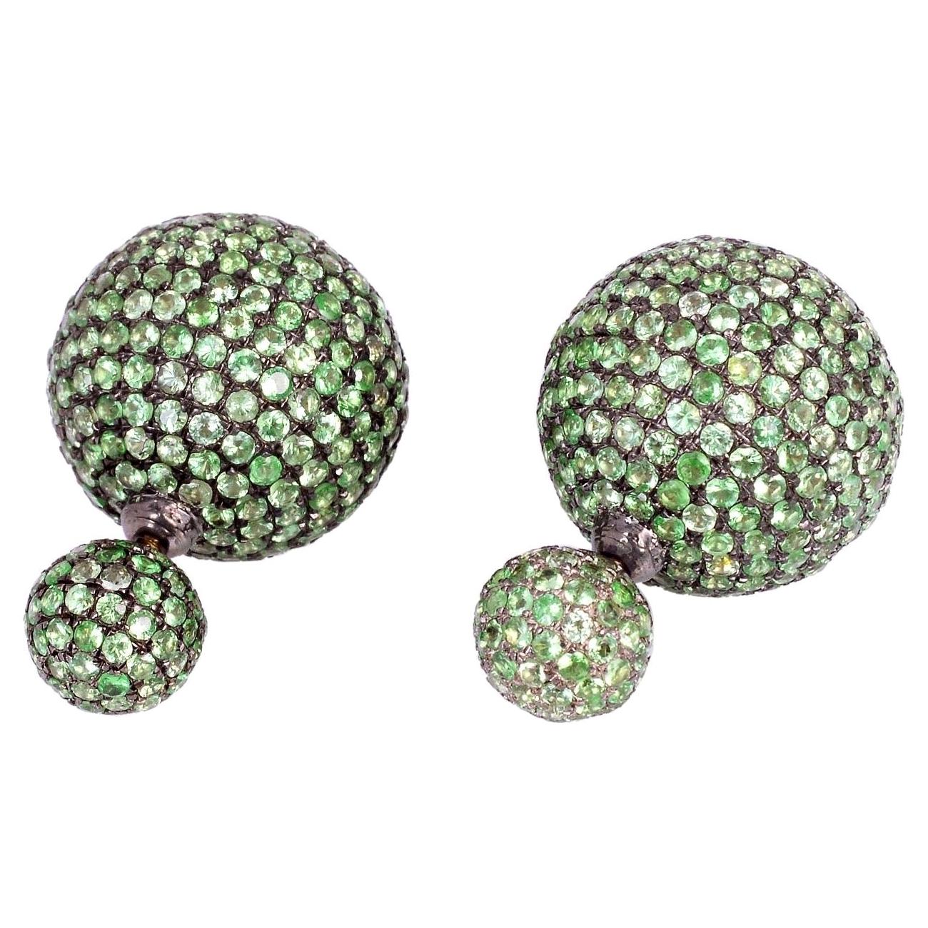 Tsavorite Front Back Double Sided Stud Earrings For Sale