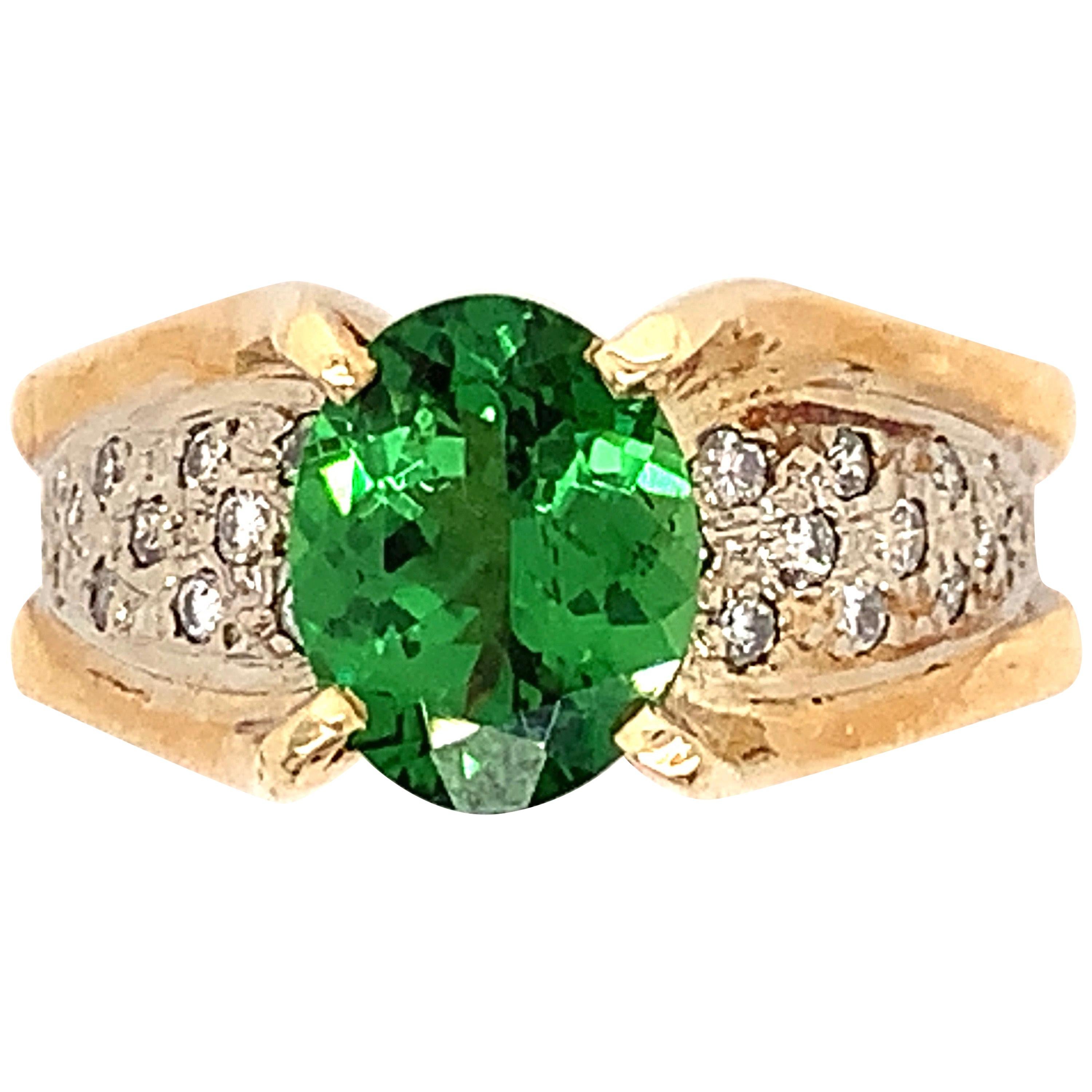 Tsavorite Garnet 2.42 Carat, 14 Karat Two-Tone Ring with Diamonds For Sale