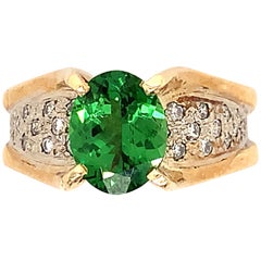 Bague bicolore en or 14 carats avec grenat tsavorite de 2,42 carats et diamants