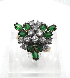 Tsavorite Garnet and Diamond Asymmetric Swoop Cluster Ring in Gold