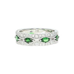 Tsavorite Garnet and Diamond Band Ring, 14 Karat White Gold 1.28 Carat