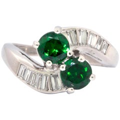 Tsavorite Garnet and Diamond Estate Platinum Ring