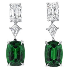 Boucles d'oreilles platine grenat tsavorite et diamant - Rare Luxury Jewelry Gift